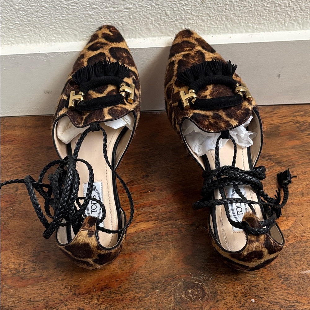 Tod's Brown Leopard Print Loafers with Tassels